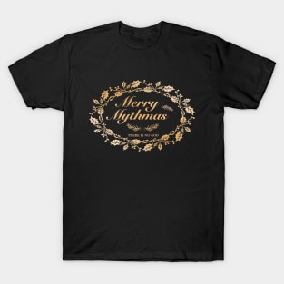 Merry Mythmas Wreath Gold There Is No God T-Shirt